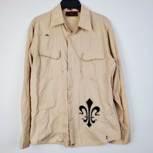 Danesi Men's Beige Fleur‎ De Lys Snap Button Western Shirt Size M